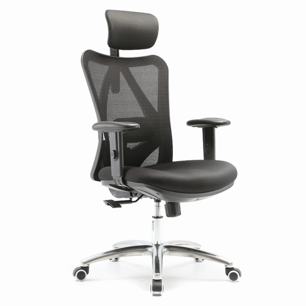 Silla ejecutiva Anhalil, está volteando ligeramente a la derecha, es de color negro, acojinado en el asiento