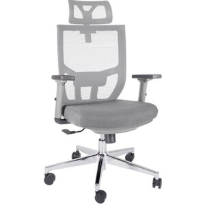 Silla ejecutiva Atkin, está volteando ligeramente a la izquierda, se ve el asiento acolchonado, es gris claro