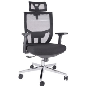 Silla ejecutiva Atkin N, está volteando ligeramente a la izquierda, está reforzada en la cabecera y es negra