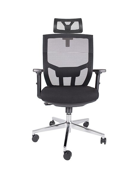 Silla ejecutiva Atkin N, está viendo de frente, es de color negro, con refuerzo en la cabecera y asiento acolchonado