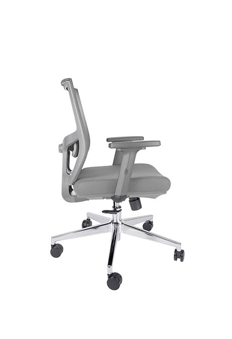 Silla ejecutiva Atkin sc, está en su totalidad viendo a la izquierda, se ve que está acolchonada del asiento, es de color gris