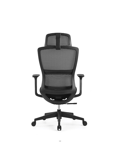 Silla ejecutiva Adlyn, está volteada en su totalidad, tiene un refuerzo en el respaldo, es de color negro