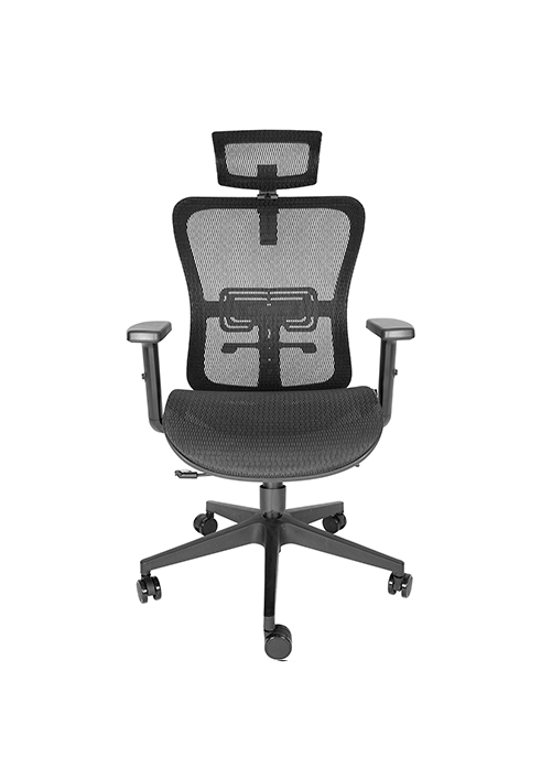Sillón ejecutivo Corpus, está viendo de frente, no se ve un asiento acojinado, pero está reforzado y es de color negro