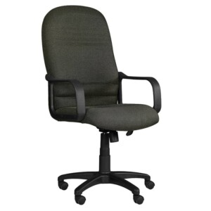 Silla ejecutiva Spazio Negro, está de lado volteando a la derecha, con asiento acolchonado
