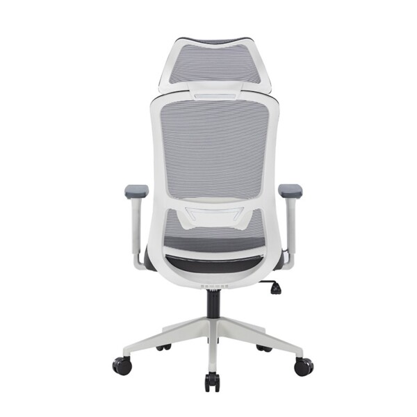 Silla ejecutiva Guilherme blanca, está volteada, el respaldo está reforzado y es de color blanco