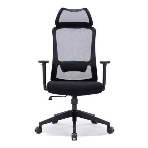 Silla ejecutiva Guilherme negro, está viendo de frente, con asiento acolchonado, y refuerzo en el respaldo