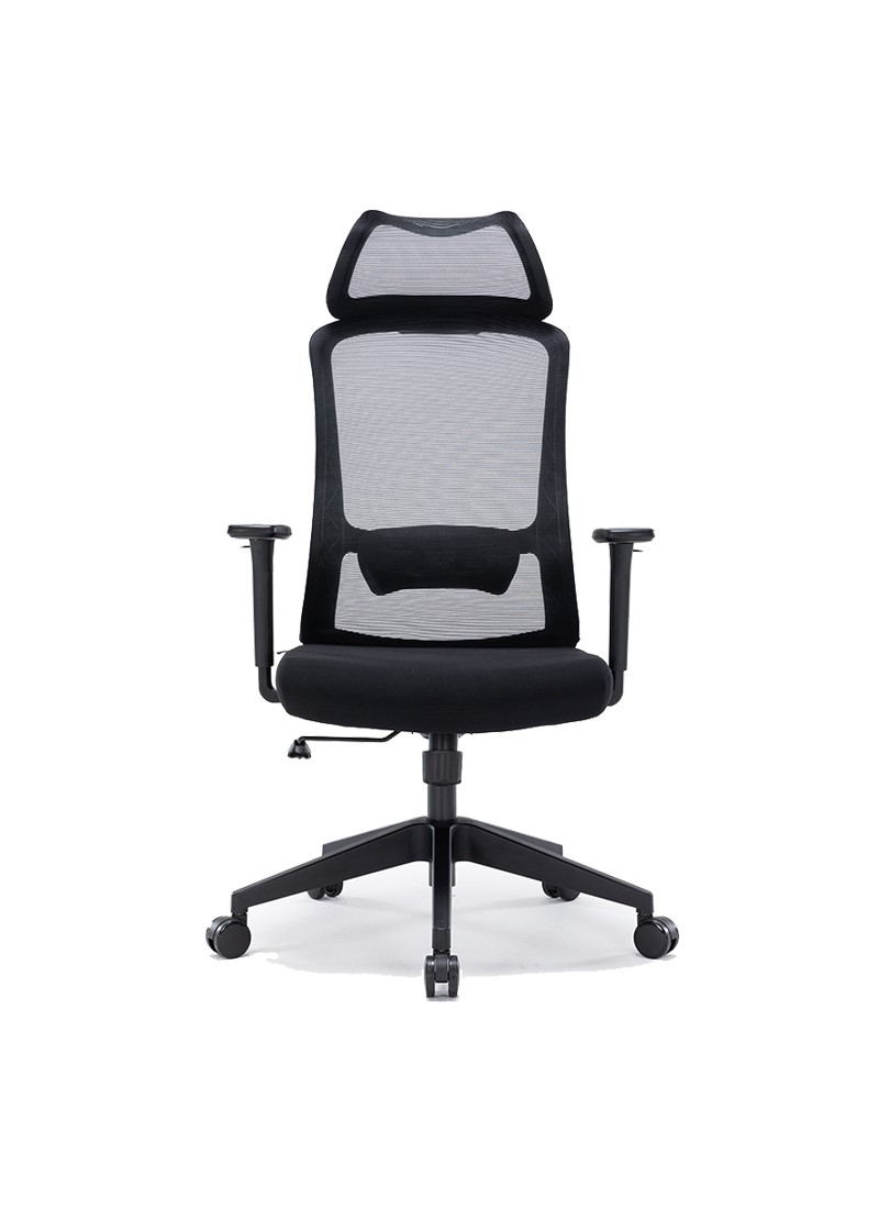 Silla ejecutiva Guilherme negro, está viendo de frente, con asiento acolchonado, y refuerzo en el respaldo