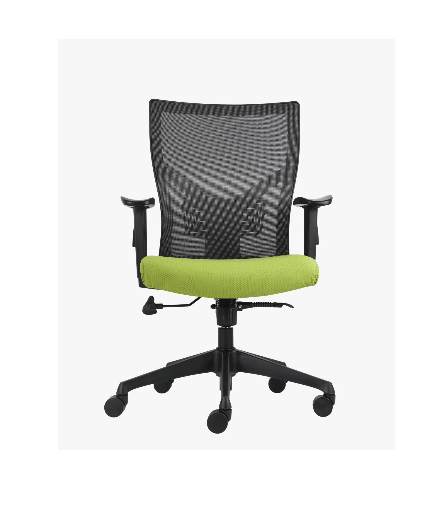 OFFICE-TOP.jpg Silla ejecutiva office top, está viendo de frente, tiene el asiento acolchonado y es de color verde, con refuerzo en la espalda