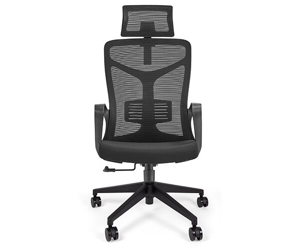 Silla ejecutiva Siena, está volteada en su totalidad, tiene soporte en la cabecera, es de color negro