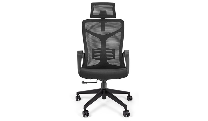 Silla ejecutiva Siena, está volteada en su totalidad, tiene soporte en la cabecera, es de color negro