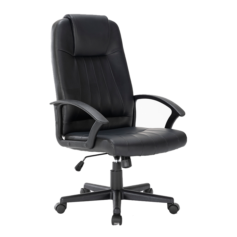 Silla ejecutiva Torhnes, está volteada viendo a la derecha, es de color negro, con asiento y cabecera acolchonada
