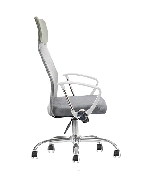 Silla ejecutiva Valere blanco, está volteando en su totalidad a la izquierda, se ve acolchonada del asiento