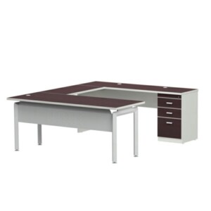 Escritorio semi ejecutivo Iowa color chocolate, está de lado derecho, está limpio y sin cosas encima