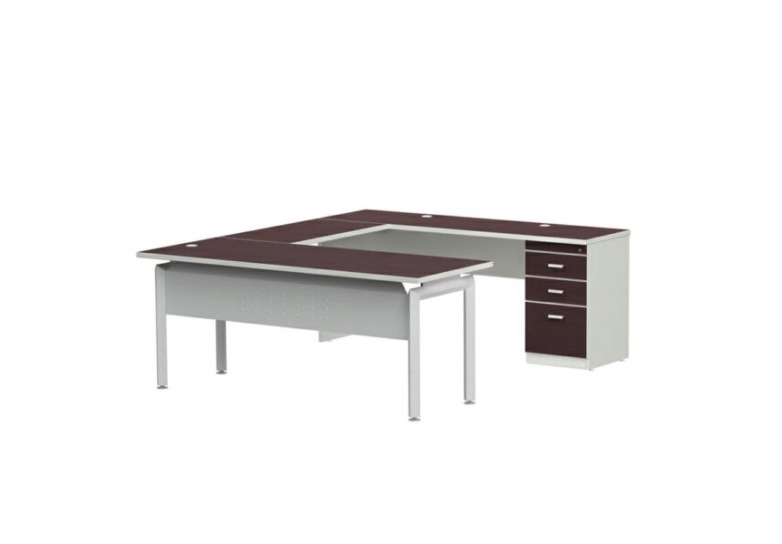 chocolate-1-38.jpg Escritorio semi ejecutivo Iowa color chocolate, está de lado derecho, está limpio y sin cosas encima