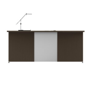 Escritorio 145 color chocolate, está de frente el escritorio, no tiene nada encima