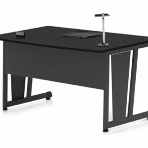 Escritorio 117 color ébano boreal, desde una perspectiva de abajo se ve el escritorio