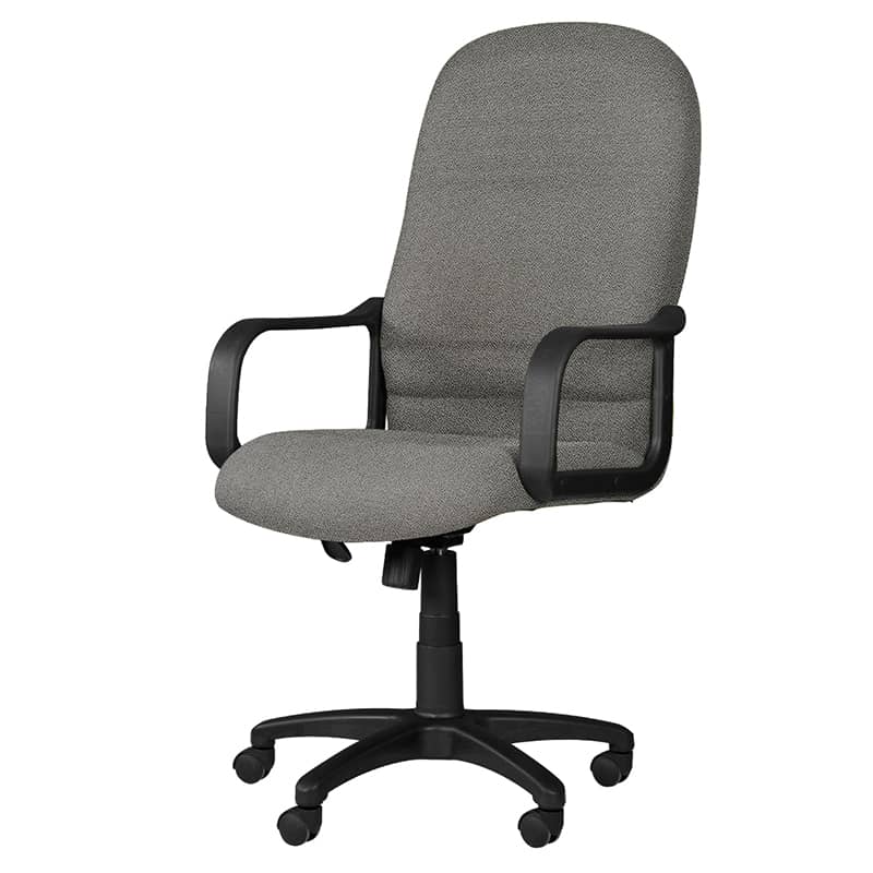 Silla ejecutiva Spazio Acero, está volteando a la izquierda, con asiento acolchonado