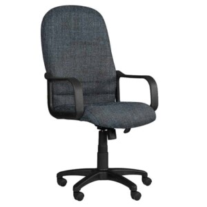 Silla ejecutiva Spazio Gris Plomo, está de lado volteando a la derecha, con asiento acolchonado