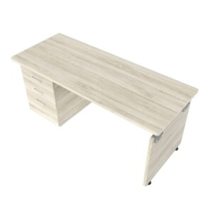 Escritorio 716 con cajonera color encino polar, se ve desde arriba, sin nada encima