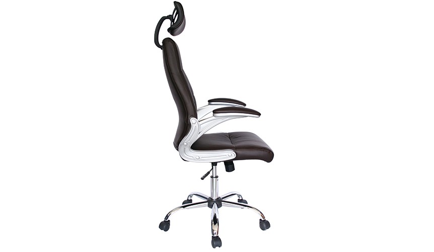 Silla ejecutiva Milan, está volteado al lado izquierdo, tiene una cabecera doble y es de color café