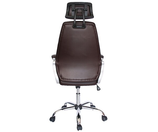 Silla ejecutiva Milan, está volteada totalmente, se ve el respaldo, está acolchonado, es de color café