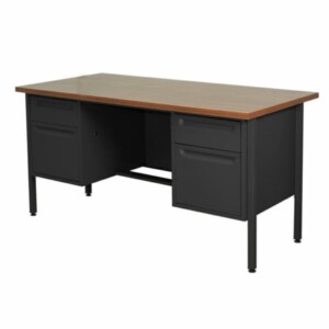 Escritorio metálico 2 pedestales 1.50 color negro, está de lado izquierdo, sin nada sobre la mesa