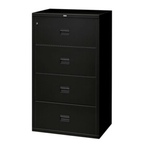 Archivero metálico contra incendio horizontal 4 gavetas color negro