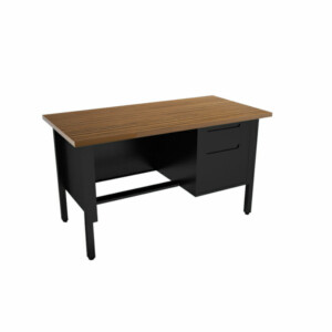Escritorio metálico 1 pedestal 1.52 color negro, se ve el escritorio de lado izquierdo