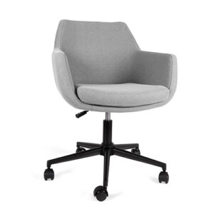 Sillón ejecutivo Fallaci, está viendo de lado izquierdo, es de color gris y tiene un cojín en el apoyo de abajo